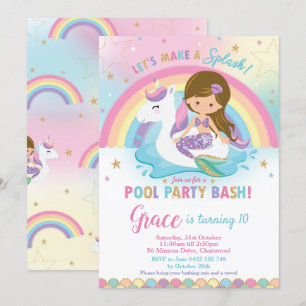Mermaid Unicorn Pool Party Anniversaire Invitation