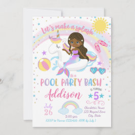 Mermaid Unicorn Pool Party Birthday Invitation Einladung
