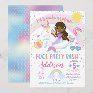 Mermaid Unicorn Pool Party Birthday Invitation Einladung