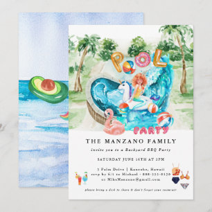 Mermaid Unicorn   Pool-Party Einladung