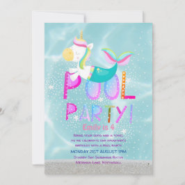 Mermaid Unicorn POOL Party Rosa Glitzer Girls Einladung