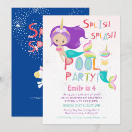 Mermaid Unicorn POOL Party Rosa Glitzer Girls Einladung