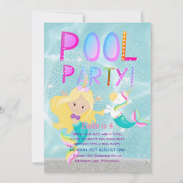 Mermaid Unicorn POOL Party Rosa Glitzer Girls Einladung