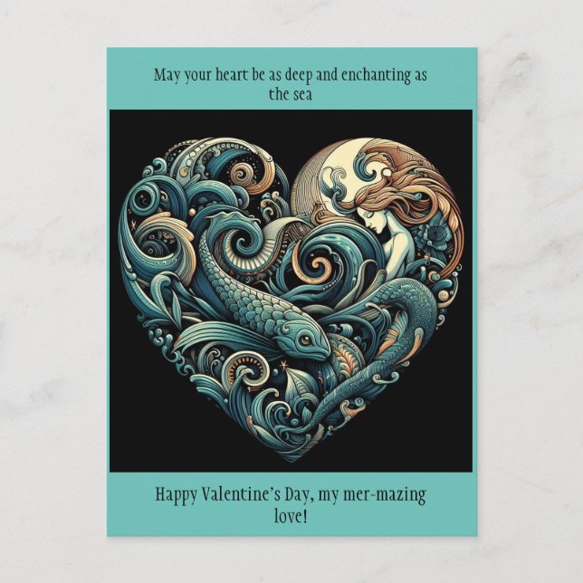 Mermaid Valentine Post Card Postkarte (Vorderseite)