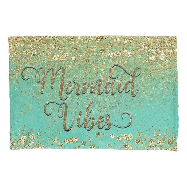 Mermaid Vibes Cascading Gold Glitzer Aquamarin Gla Kissenbezug (Vorderseite)