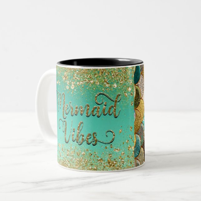 Mermaid Vibes Gold Cascading Glitzer & Scales Zweifarbige Tasse (Vorderseite Links)
