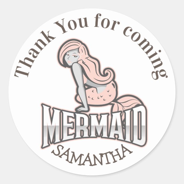 Mermaid Vielen Dank für den klassischen Round Stic Runder Aufkleber (Vorderseite)