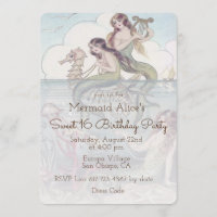 Mermaid Vintage Sweet 16 Anniversaire Invitation