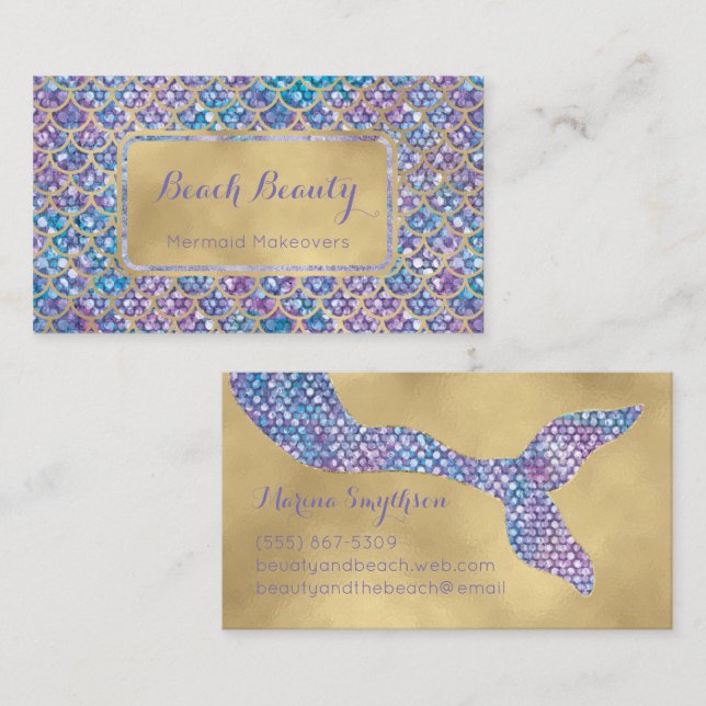 Mermaid Visitenkarten Blue Periwinkle Sequin Glatt Visitenkarte (Vorne/Hinten)