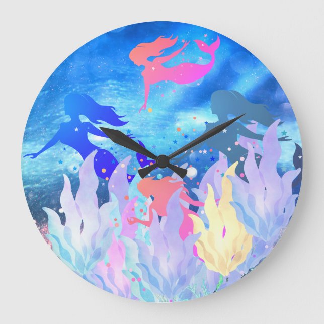 Mermaid Wall Clock Große Wanduhr (Vorderseite)