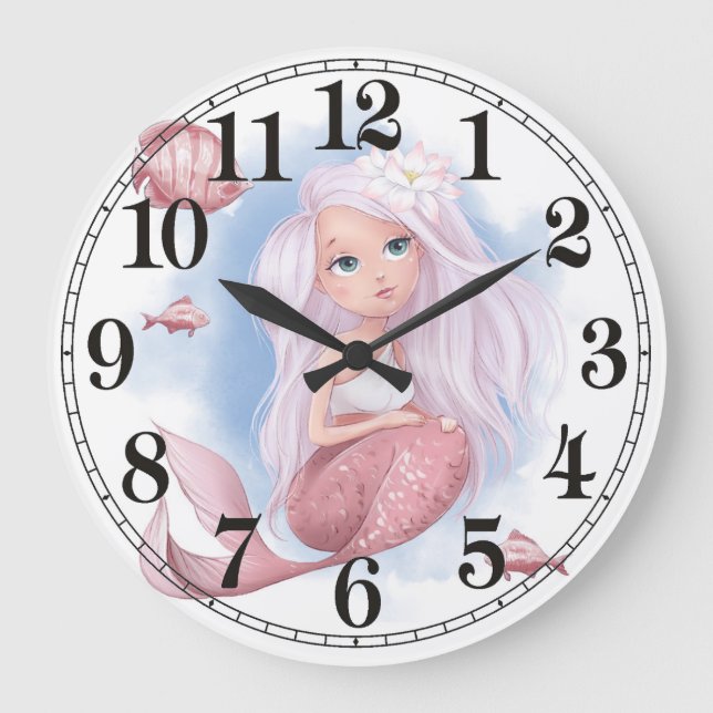 Mermaid Wall Clock Große Wanduhr (Vorderseite)
