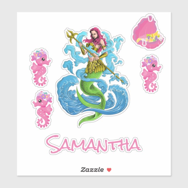 Mermaid Warrior Pink Sea Fricker Sticker (Blatt)