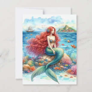 Mermaid Wasserfarbe Karte