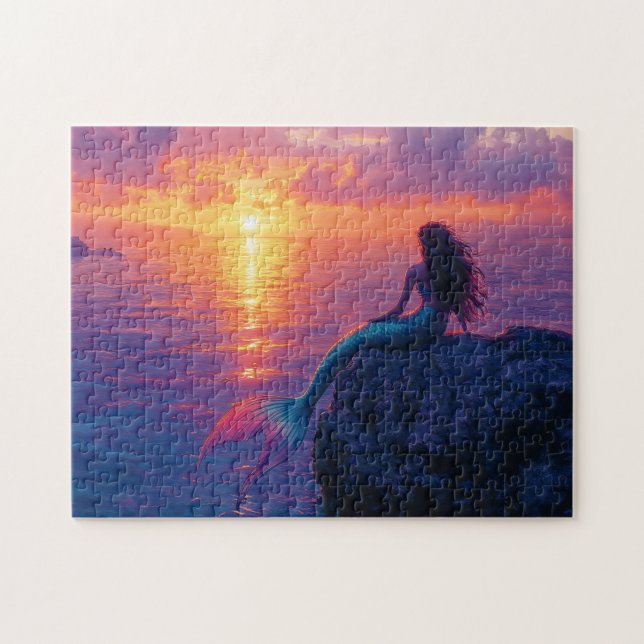 Mermaid Watching a Sunset Art (Horizontal)