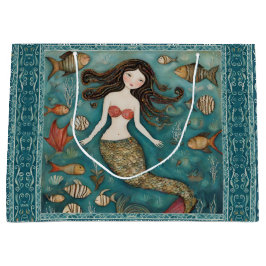 Mermaid Watercolor Große Geschenktüte