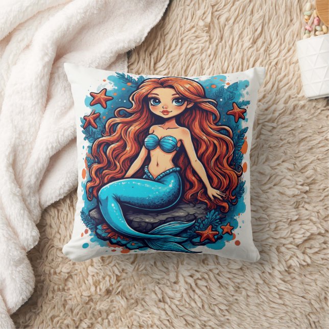 Mermaid Watercolor Kissen (Decke)
