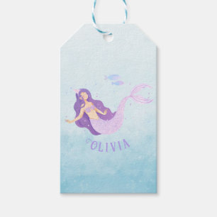 Mermaid Watercolor Lila Niedlich Girl Geburtstag Geschenkanhänger