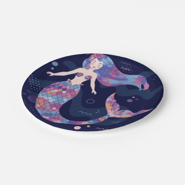 Mermaid Watercolor Pappteller (Schrägansicht)