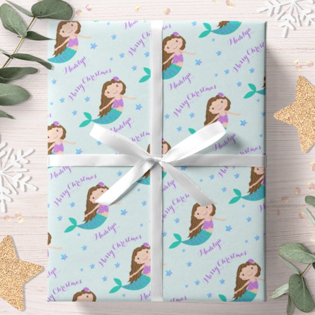Mermaid Weihnachten Lila Glitzer Personalisiert Geschenkpapier (Von Creator hochgeladen)