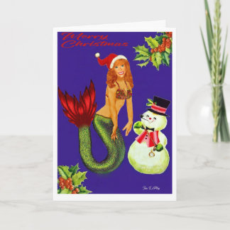 Mermaid Weihnachtskarte mit Weihnachtsmannmütze un Karte