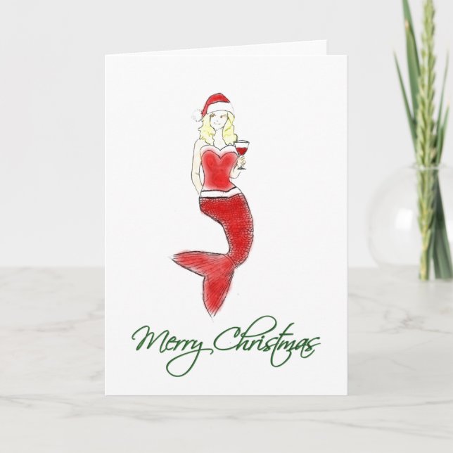 Mermaid Weihnachtsmannmütze Holiday Card Feiertagskarte (Vorderseite)