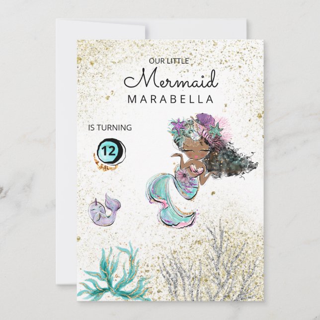 *~* Mermaid Whale Black Hair Invitation d'annivers (Devant)