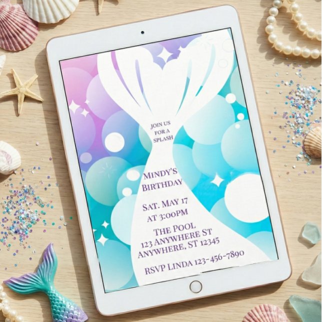 Mermaid White Out and Bubbles Birthday Invitation Einladung (Von Creator hochgeladen)