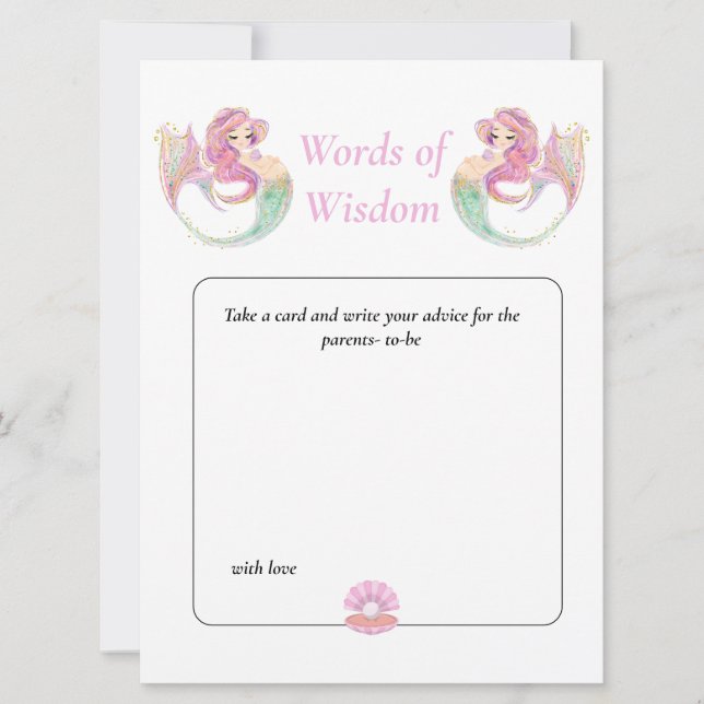 Mermaid Wisdom Baby Dusche. Rosa unter dem Meer Einladung (Vorderseite)