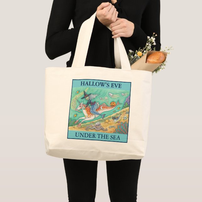 MERMAID WITCH, HALLOWEEN MERHORSE JUMBO TOTE BAG JUMBO STOFFBEUTEL (Vorderseite (Produkt))