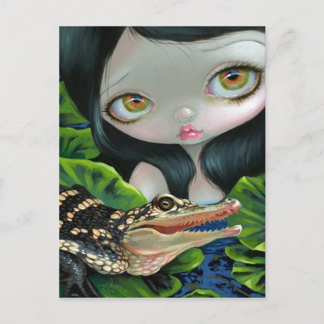 "Mermaid with a Baby Alligator" Postkarte (Vorderseite)