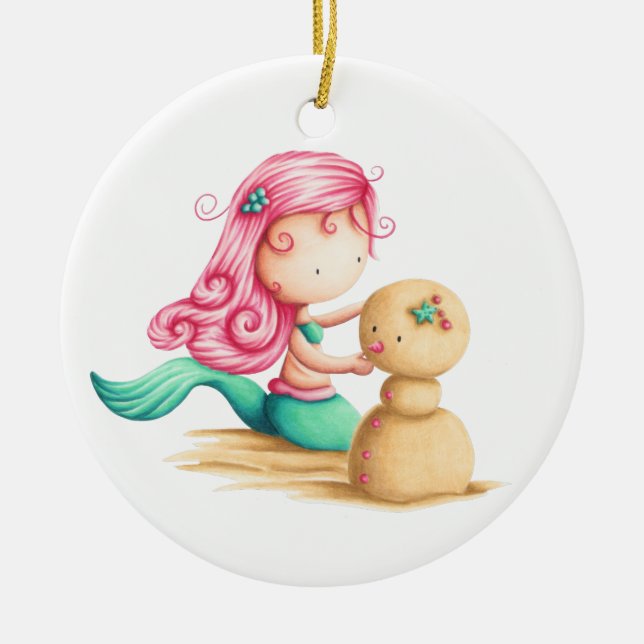 Mermaid with pink hair Christmas ornament. Keramik Ornament (Vorne)