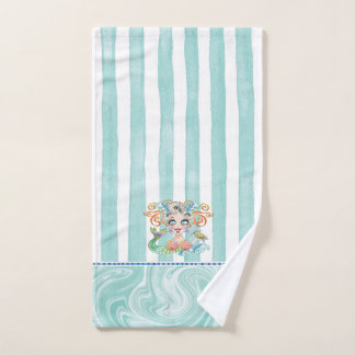 Mermaid with Turtle and Blue Stripes Handtuch