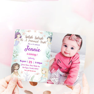 Mermaid zum Geburtstag Einladung unter Wasser