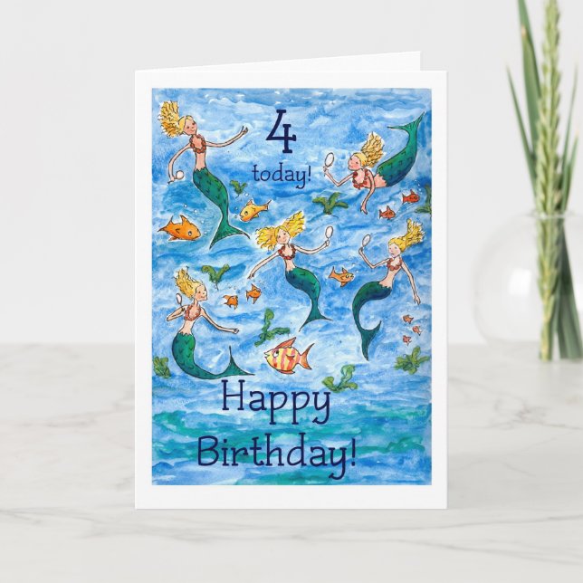 Mermaids 4. Geburtstagskarte Karte (Vorderseite)