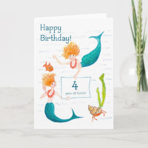 Mermaids 4. Geburtstagskarte Karte