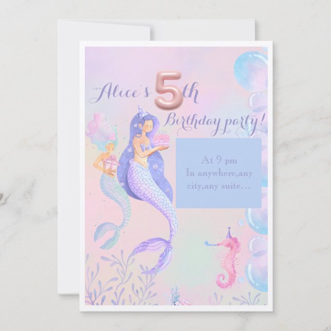 Mermaids 5e anniversaire invitation (Devant)