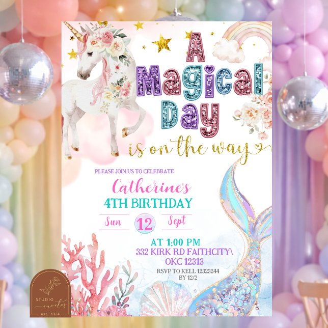 Mermaids and Unicorns Magical Birthday invitation Einladung (Von Creator hochgeladen)