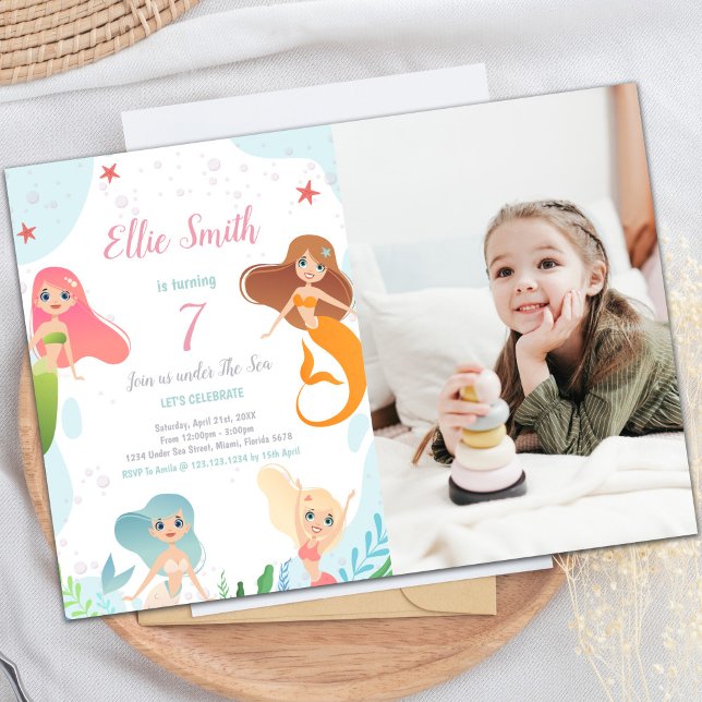 Mermaids Anniversaire sous la mer Invitations Phot (Mermaids Birthday Under the sea Invitations Photo)