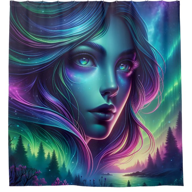 "Mermaid's Aurora Retreat" Duschvorhang (Vorderseite)