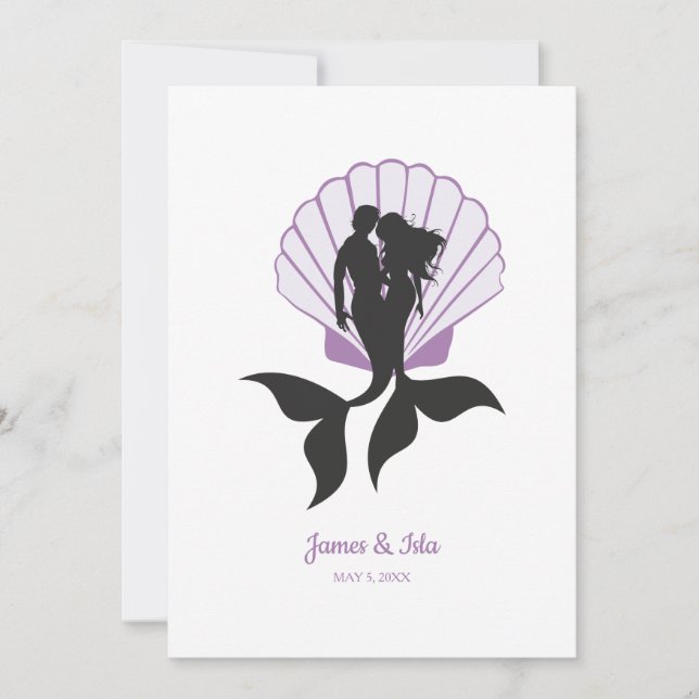 Mermaids Couple in Lillac Design Einladung (Vorderseite)