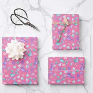 Mermaids Dream on Flamingo Pink Geschenkpapier Set