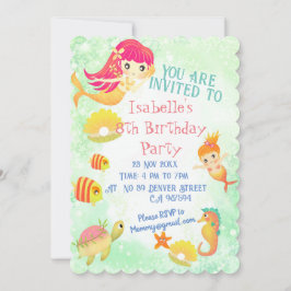 Mermaids Green Invitation Card Feiertagskarte
