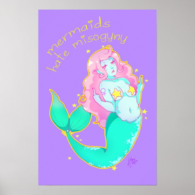 Mermaids Hate Misogyny 14" x 11" Poster (Vorne)