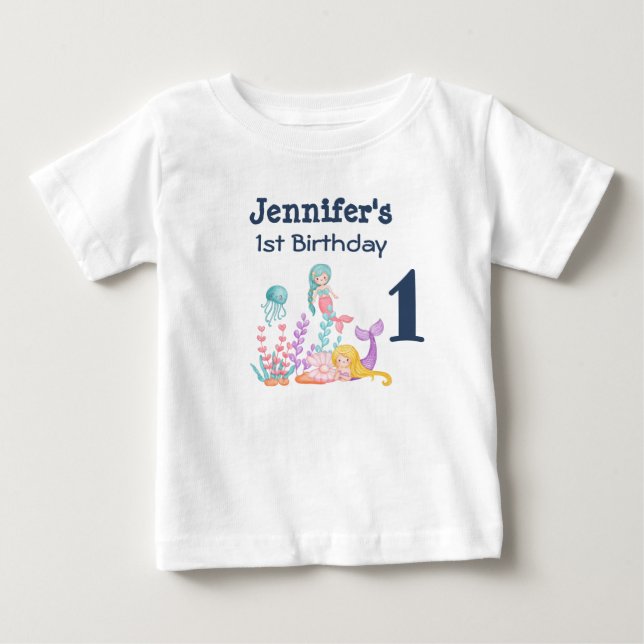 Mermaids & Jellyfish 1. Geburtstag Baby T-shirt (Vorderseite)