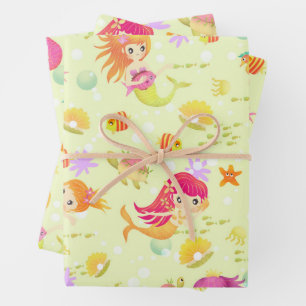 Mermaids Lemon Green Geschenkpapier Set