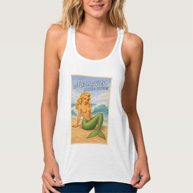 Mermaids Make Waves Retro Pin-Up | Coastal Beach Tank Top (Vorderseite)