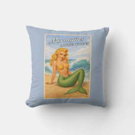 Mermaids Make Waves Retro PinUp Coastal Beach Blue Kissen