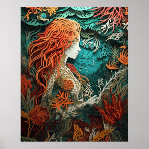 Mermaids mit 3D-Effekt-Papier schneiden Poster
