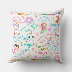 Mermaids, Narwhal, Eis, Donuts, Baumwollbonbons Kissen