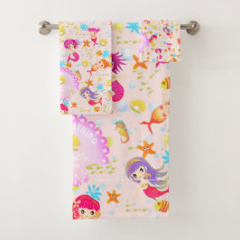 Mermaids Peach Pink Badhandtuch Set